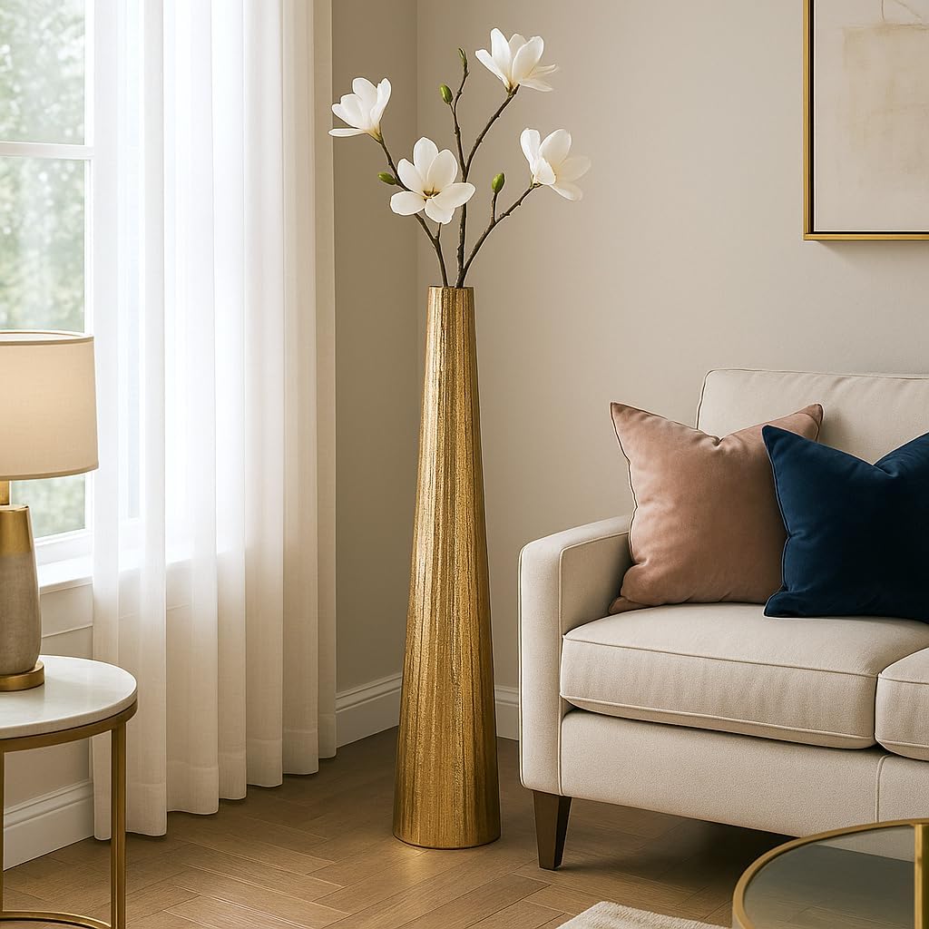 Floor Vase for Living Room Decor – Metal Vase for Home, Bedroom, or Office – Elegant vase adds a Sophisticated Accent to Any Table, House, or Room Decor – Flower Vases for Centerpieces – 58', Gold