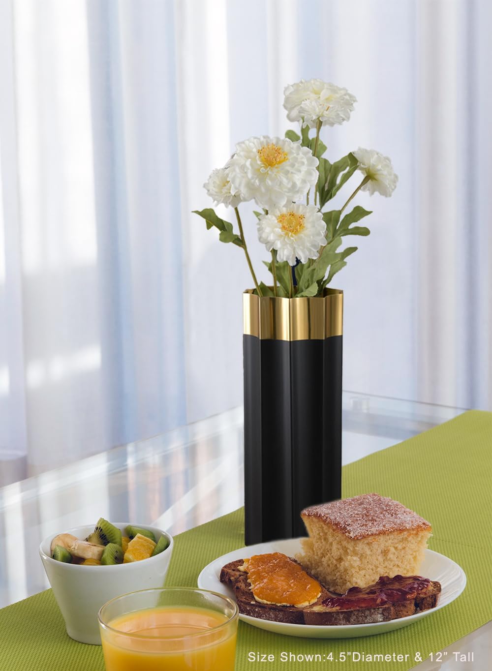 Serene Spaces Living Lumiere Black & Gold Vase, Stainless Steel Vase, Perfect for Floral Arrangements, Home Décor, Wedding & Event Table Centerpiece, 4.5' Diameter & 12' Tall, Pack of 6