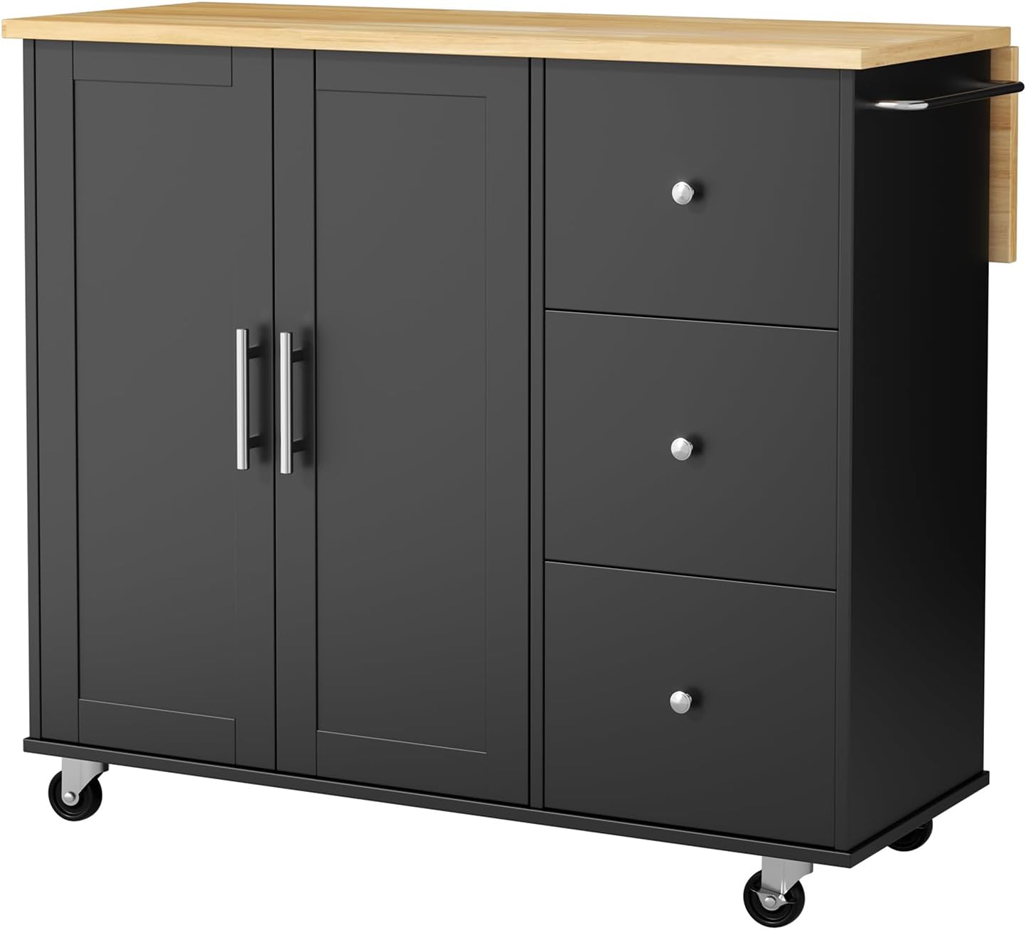 JY QAQA 40' Kitchen Island Cart Furniture cart on Wheels Rolling Portable Dining Room Serving Utility Carts Mobile Movable with Drawers Cabinet,Black