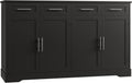 HOSTACK 60' Large Buffet Sideboard with Storage, 36' Tall Kitchen Buffet Storage Cabinet with 4 Drawer, Modern Coffee Bar Cabinet with Silver Handle, Long Sideboard Buffet Table for Kitchen, Black