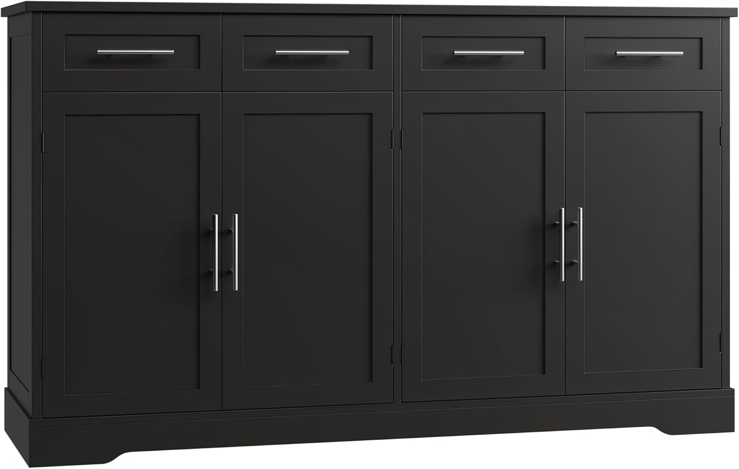 HOSTACK 60' Large Buffet Sideboard with Storage, 36' Tall Kitchen Buffet Storage Cabinet with 4 Drawer, Modern Coffee Bar Cabinet with Silver Handle, Long Sideboard Buffet Table for Kitchen, Black