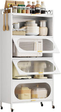 Dyoung 5-Tier Kitchen Pantry Storage Cabinet with Flip-up Doors, Metal Freestanding Cabinet with 4 Rooling Wheels, Bakers Rack with Storage Cabinet for Dining Study Kitchen Living Room (White)