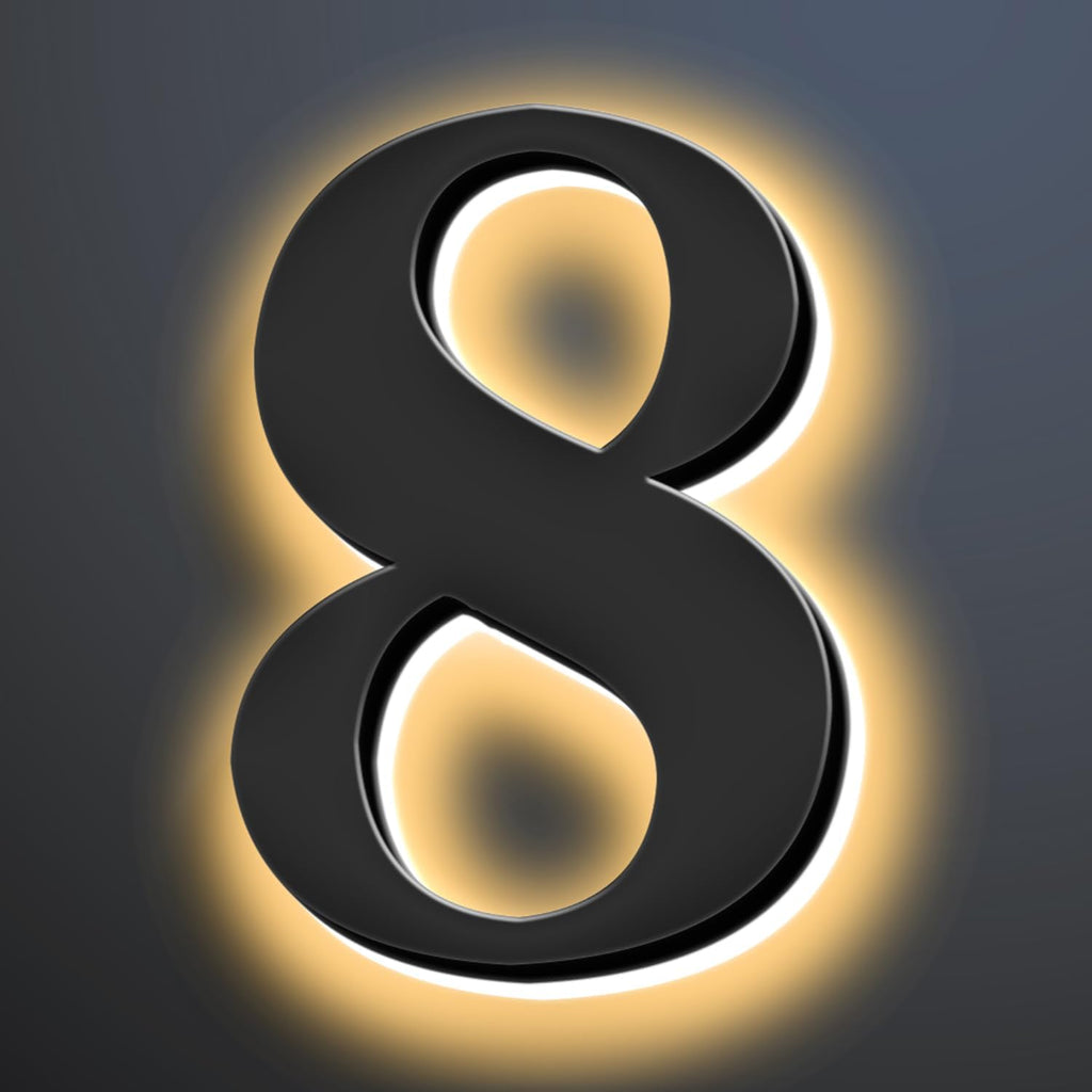 Backlit Illuminated LED House Numbers Upgrade Your Address Signs 16 Inch, Large Modern Light Up Address Numbers Signs, Stainlesss Steels Home Address Signs,8