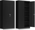 INTERGREAT 72-Inch Metal Storage Cabinet for Garage, Lockable Steel Cabinet with Doors and Adjustable Shelves, Black Locking Storage Unit for Office, Home, Gym, and School.