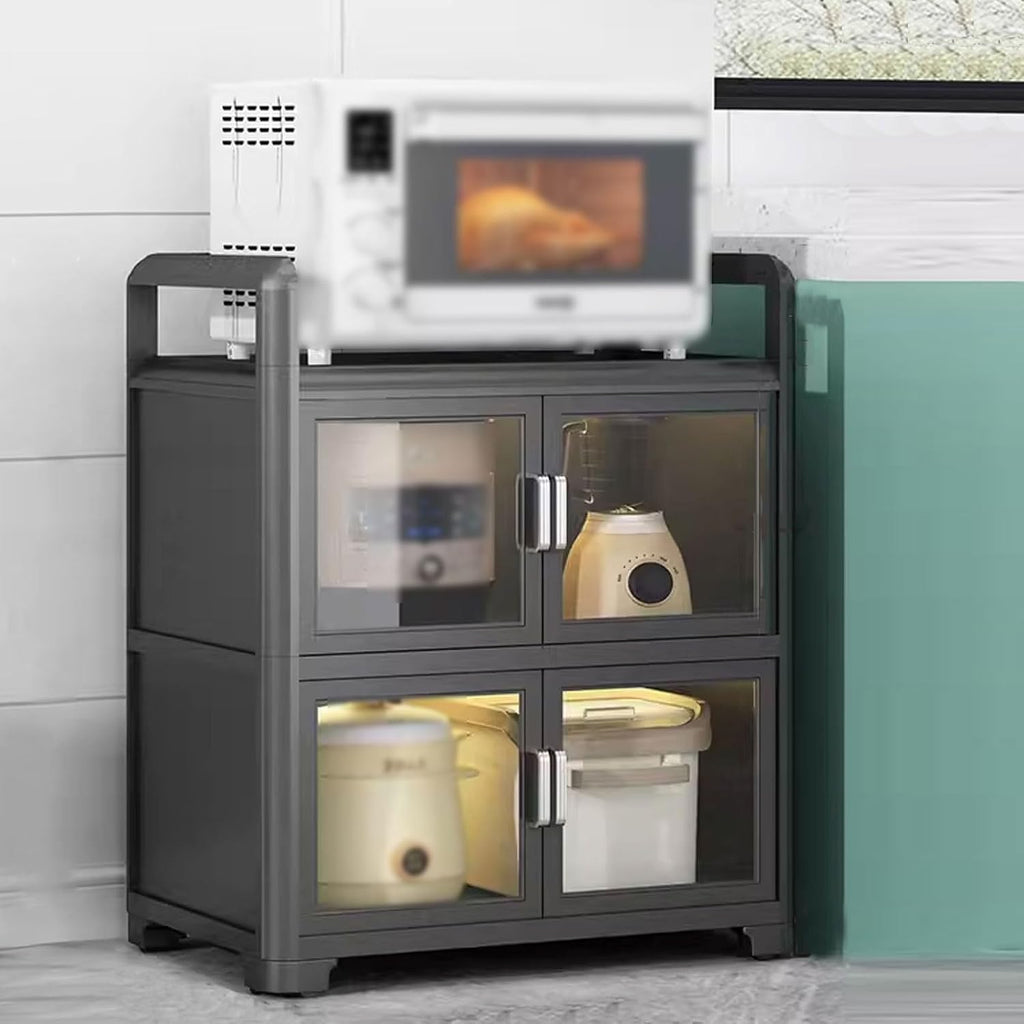 Kitchen Storage Rack with Doors Corner Bakers Racks for Kitchens with Storage Double Door Magnetic Design with Double Rolling Wheels, for Kitchen, Dining Room(Black,60 * 40 * 76 cm)