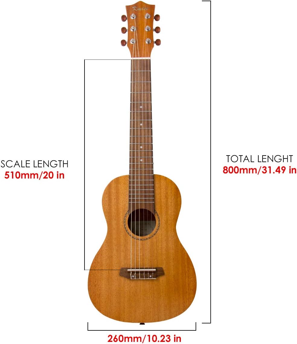 Kmise 31 Inch Guitarlele Mini Travel Guitar Ukulele, Solid Mahogany Body for Adults, Portable Acoustic Guitalele with Gig Bag, Picks & Strap for Travel/Outdoor/Beginner Practice