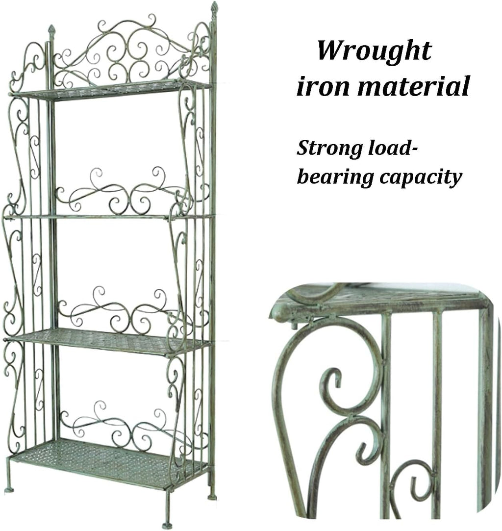 Metal Garden Trellis, Indoor Outdoor Planter Display, Heavy Duty Iron Plant Trellis, Strong Load-Bearing Capacity, Iron 4-Tier Bakers Rack for Garden Patio Balcony Living Room(White)