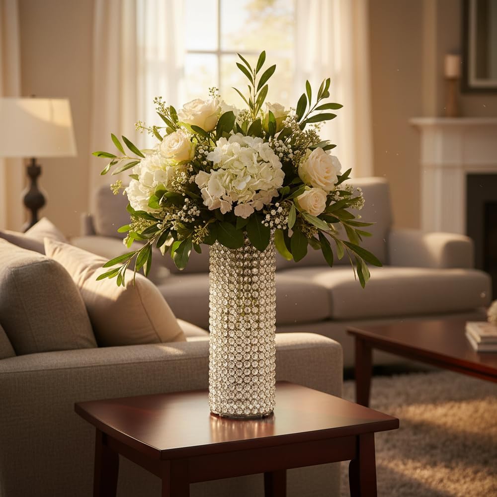 Modern Day Accents 5760 Tubo LG Cristal Cylinder Vase, Silver, 25' H | For Flowers or Candles, Tall Elegant Design, For Centerpieces, For Bouquets or Home Decor