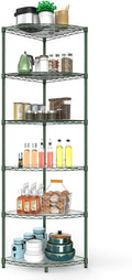 6 Tier NSF Corner Wire Shelf Shelving Unit, 18 x 18 x 72 Inch 420lbs Capacity Heavy Duty Adjustable Metal Storage Rack with Leveling Feet & Shelf Liners for Office Kitchen Bathroom and More - Green