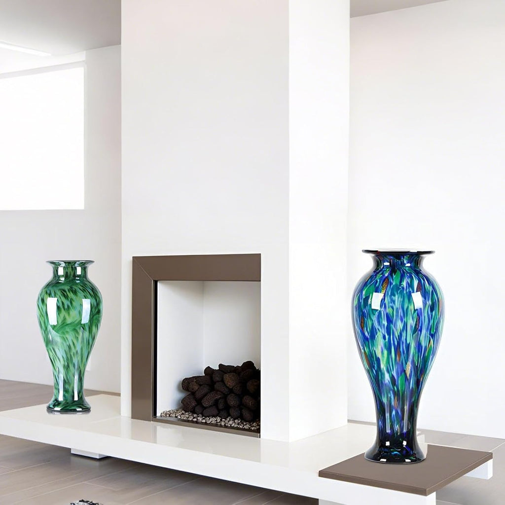 XMGZQ 20' Tall Glass Vases for Floor,Large Hand Blown Sea Glass Flowers Vase for Centerpieces,Jarrones Grandes para Sala Elegantes,for Bookshelf,Bathroom,Countertop,Indoor Office Desktop (Blue Green)