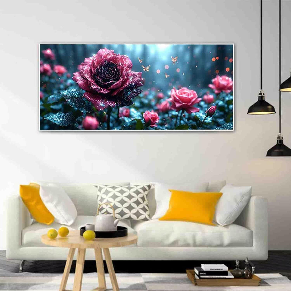 Flower Paint by Numbers Red Rose Painting Kits for Adults Beginner Painting by Numbers pre Drawn Canvas with Brush Acrylic Oil Paint Adult Craft, Gifts for Women, Room Decor (100x200cm Framed) -73zT