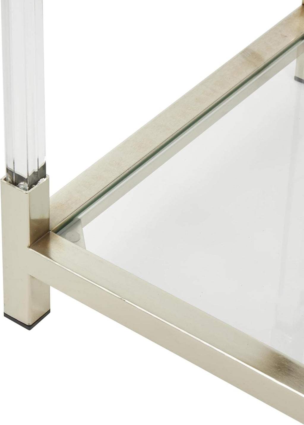 Deco 79 Acrylic Plastic Cube Shaped Shelving Unit with Silver Frame Supports, 22' x 16' x 70', Clear