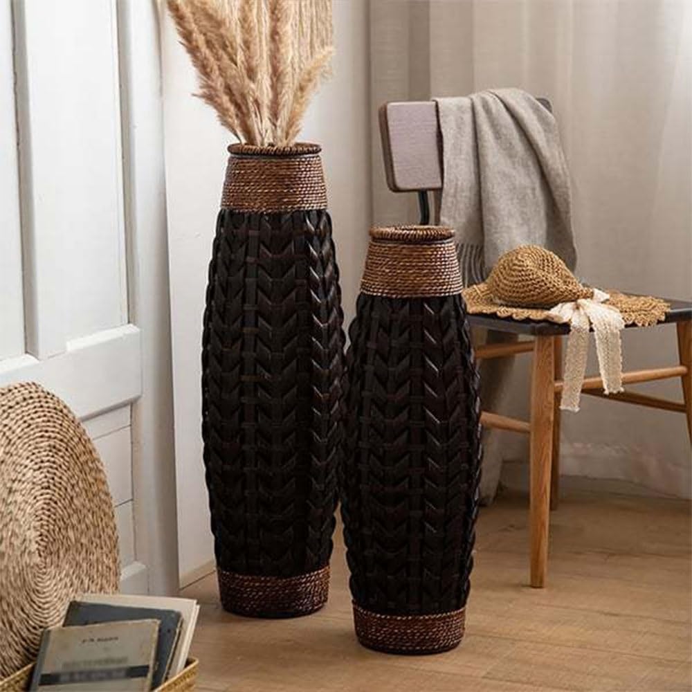 Retro Living Room Large Vase, Hand-Woven Flower Vase, Decorative Tall Floor Vase, Home Decor, Floor Vases Decorative Tall for Restaurant, Entrance(Large)
