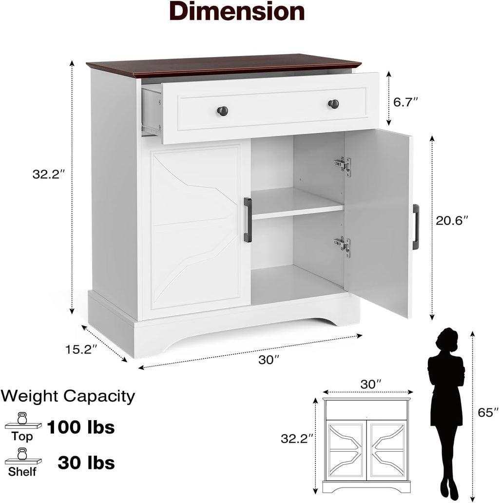 LCRBOL Buffet Cabinet with Storage, Coffee Bar with Drawer & Adjustable Shelf, Modern Sideboard for Kitchen, Living Room, White