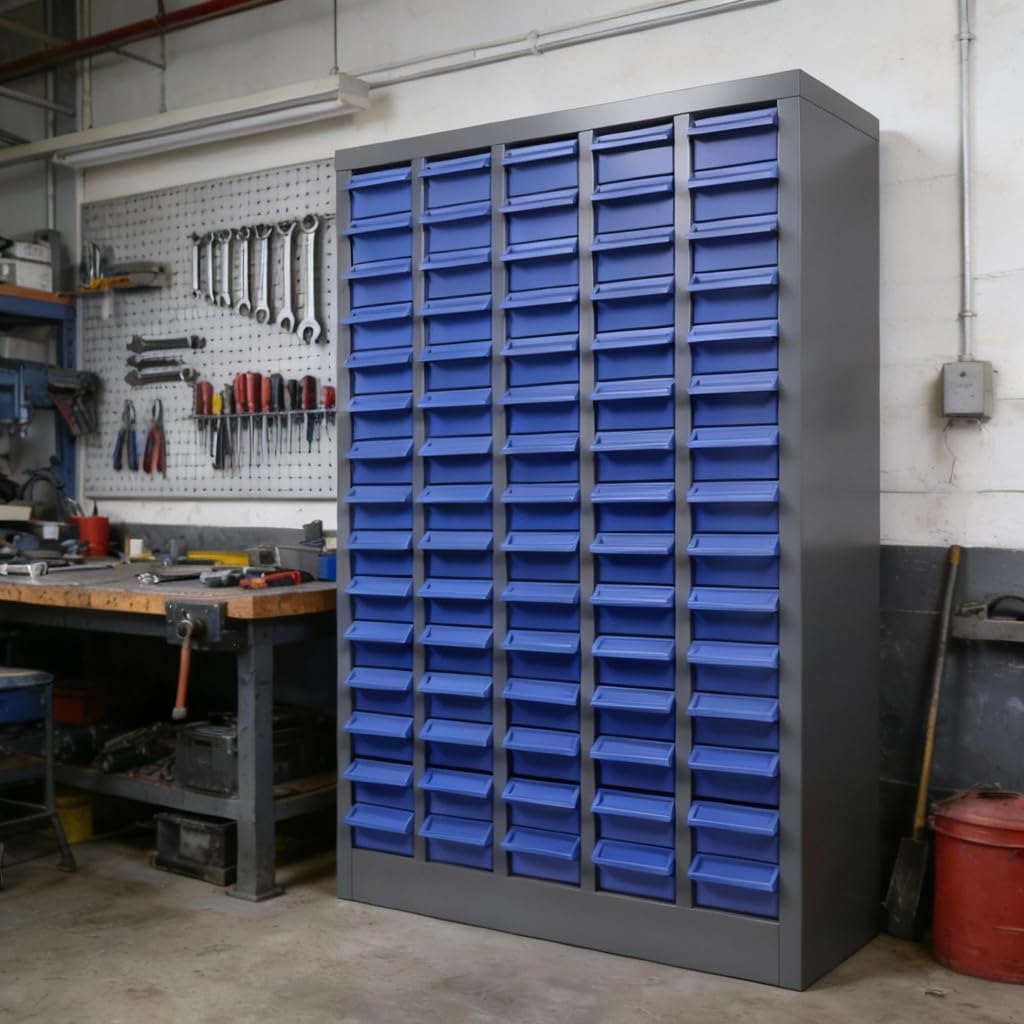 75 Drawer Nut and Bolt Storage Organizer, Parts Cabinet Organizer with Anti-Drop Design, Stainless Steel Bolt Bin Cabinet with ABS Drawers, Tool Cabinet for Office Supplies, Hardware Storage
