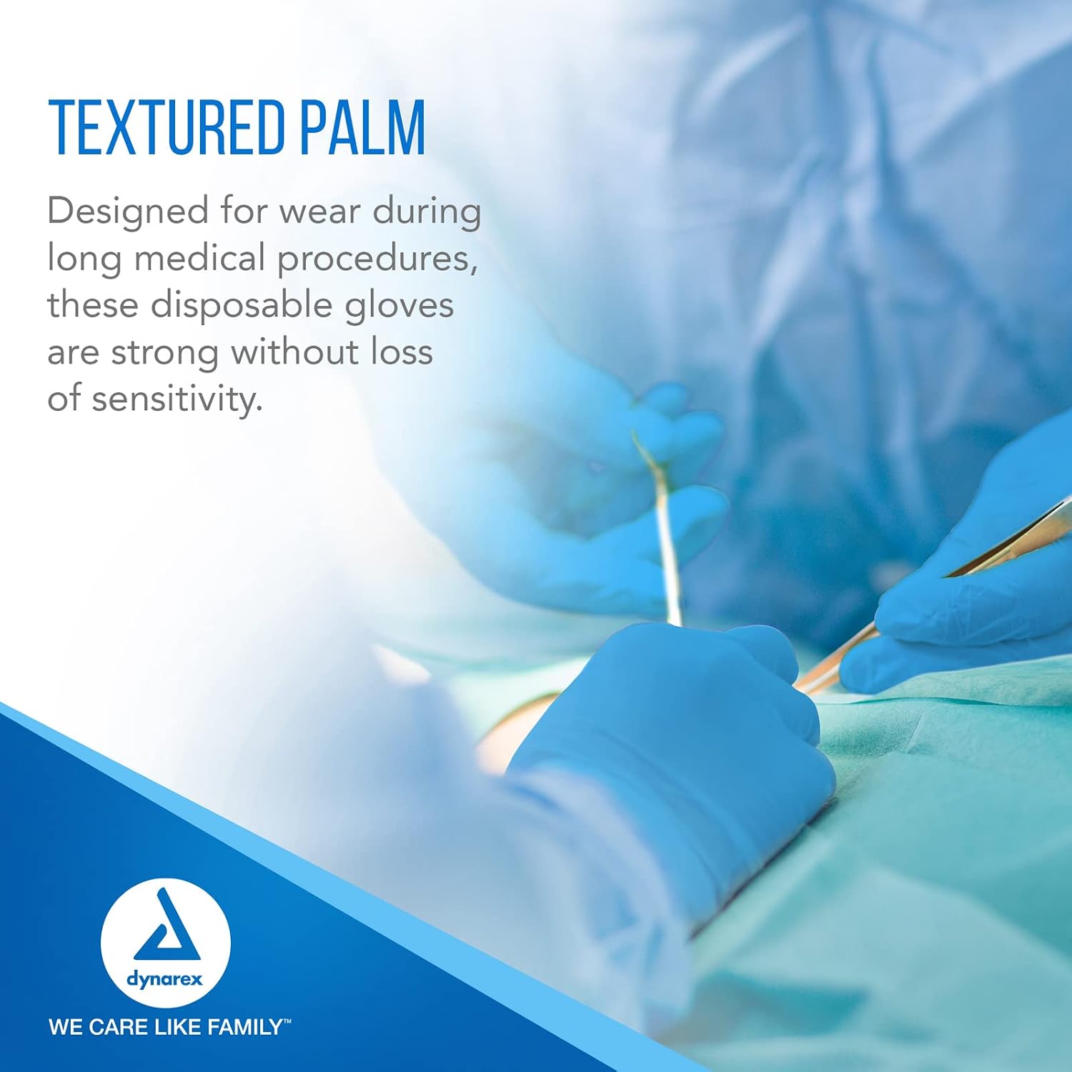 Dynarex Sterile Disposable Nitrile Exam Gloves, Powder-Free, Sterilely Packaged in Pairs, Textured Palms, Blue, Large, 1 Case - 8 Boxes of 50 Pairs