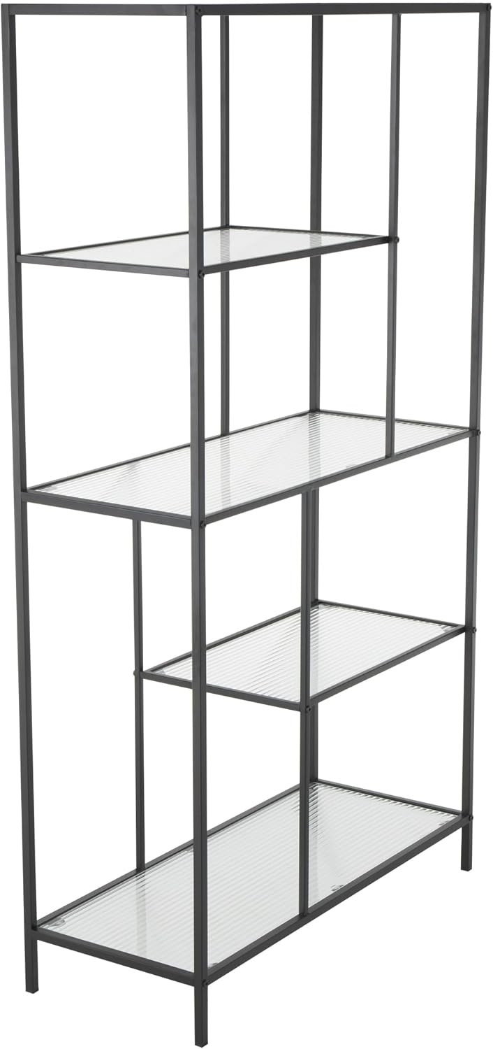 Deco 79 Metal 4 Shelf Shelving Unit with Clear Glass Shelves, 32' x 13' x 58', Black