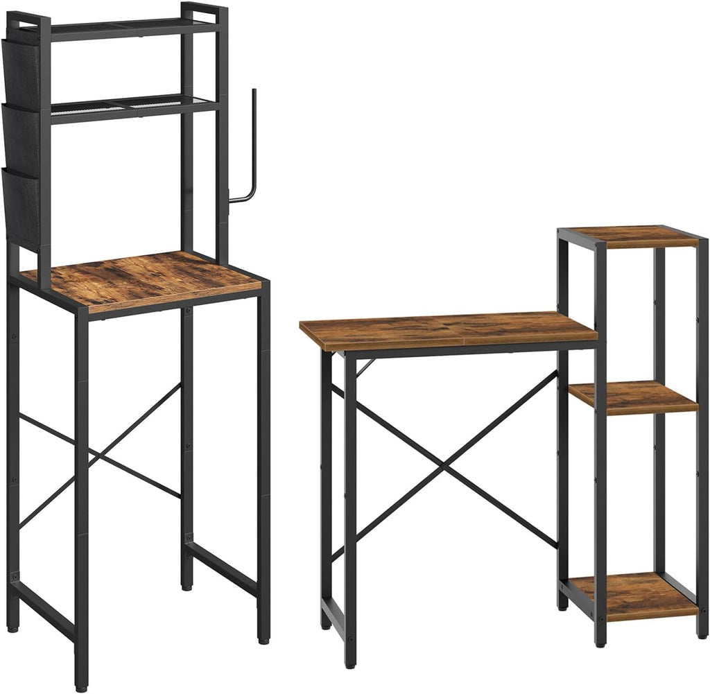 MAHANCRIS Bakers Rack and Fish Tank Stand Bundle, 3-Tier Microwave Stand with Mini Fridge Shelf, Heavy Duty Aquarium Stand with Storage Shelf, for Living Room, Kitchen, Entrway, BRHR5401-FTHR5201