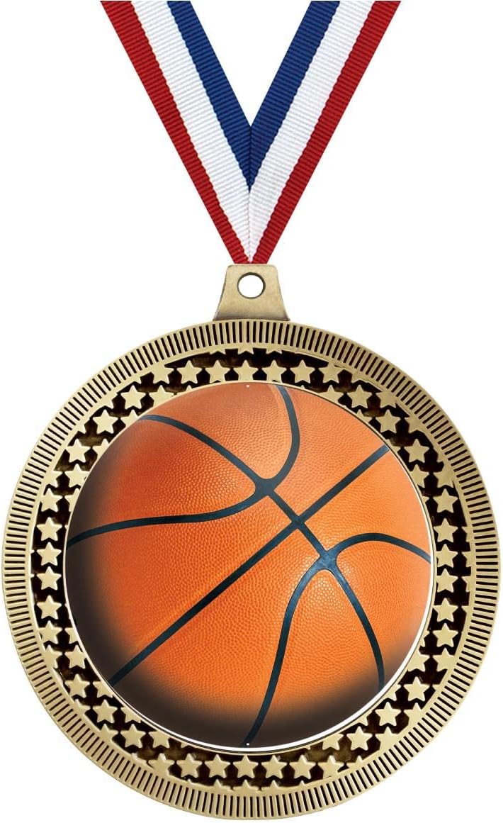 2.75' Basketball Medal Award, Gold Vega Basketball Team Trophy Award Includes Free Neck Ribbon Prime