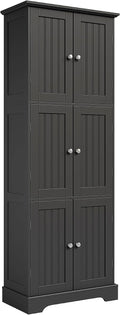 ChooChoo Tall Bathroom Storage Cabinet with 6 Doors, Freestanding Floor Cabinet with Adjustable Shelves, Black Pantry Cabinet for Bathroom, Kitchen, Laundry Room