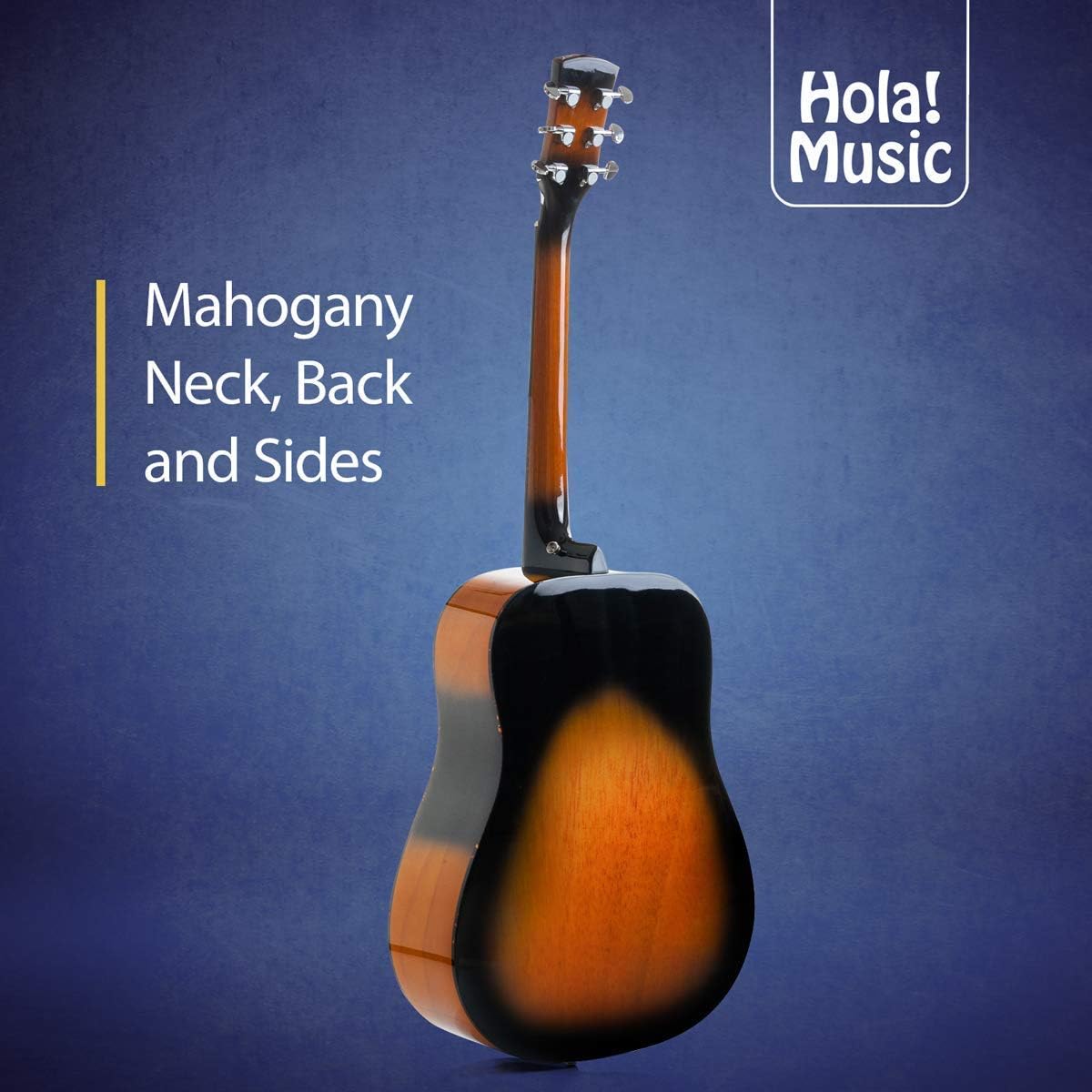 Acoustic Guitar Bundle Dreadnought Series by Hola! Music with D'Addario EXP16 Steel Strings, Padded Gig Bag, Guitar Strap and Picks, Full Size 41 Inch (Model HG-41SB), Vintage Sunburst