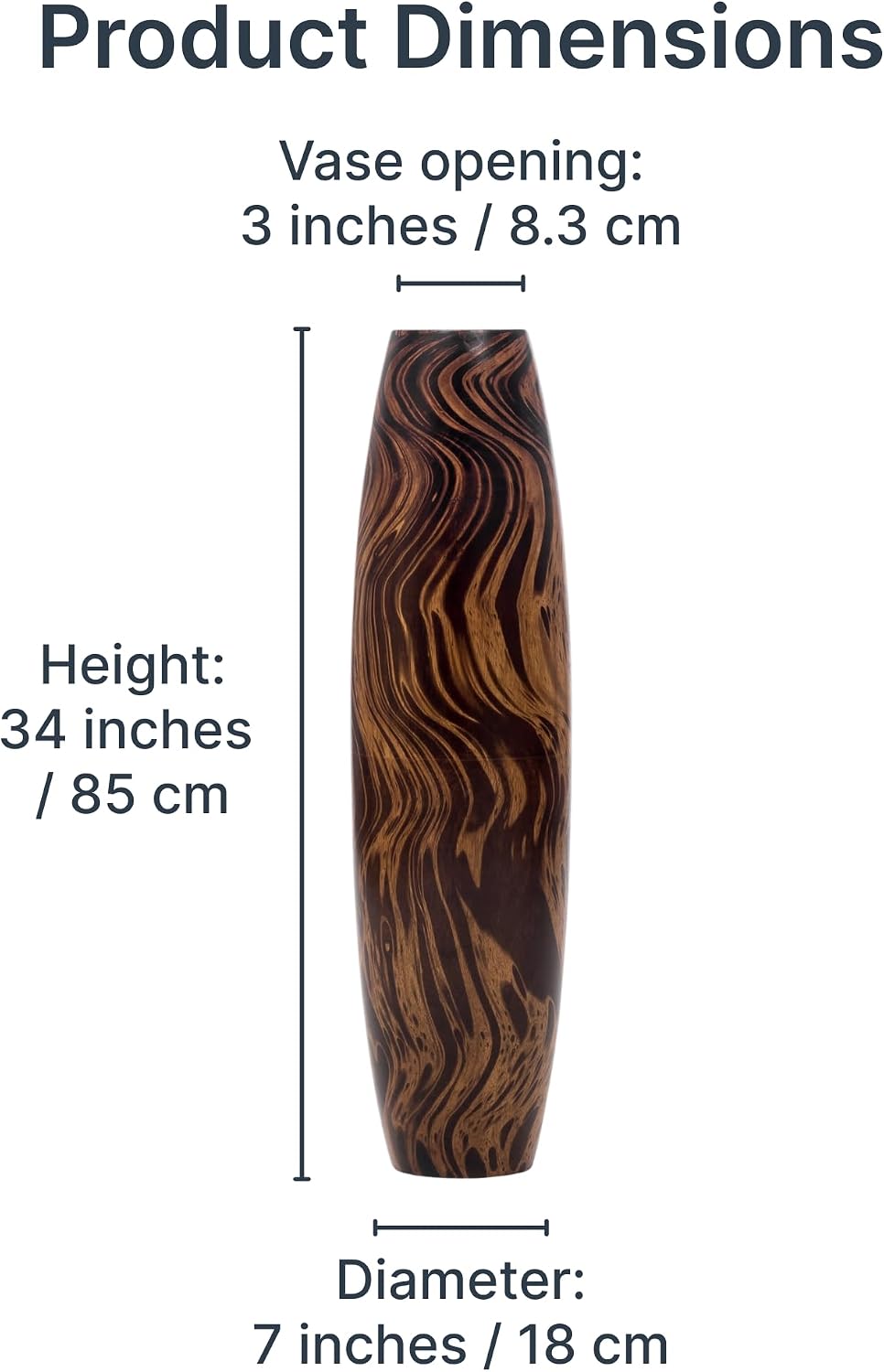 Leewadee Large Brown Home Decor Floor Vase - Wooden 34 inch Tall Farmhouse Decor Flower Holder for Fake Plant and Pampas Grass