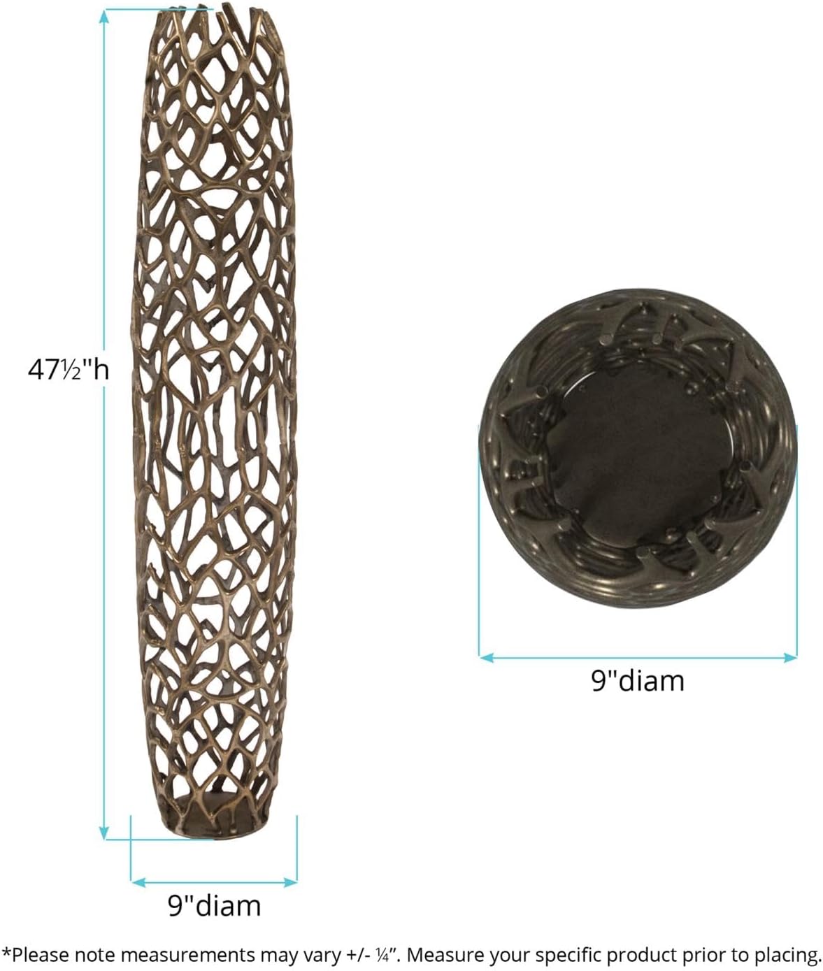 Howard Elliott Collection Bronze Tall Aluminum Branch Floor Vase with Padded Bottom, Large Abstract Decorative Flower Vase with Intertwined Design for Weddings and Home Decor, 9 x 9 x 45.5 Inch
