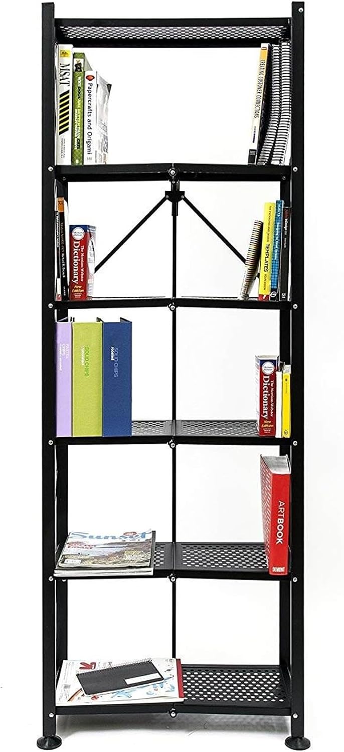 Origami 3-Pack RB Slim Bookcase Rack, 6-Tier Heavy-Duty Foldable Steel Bookshelf, Black