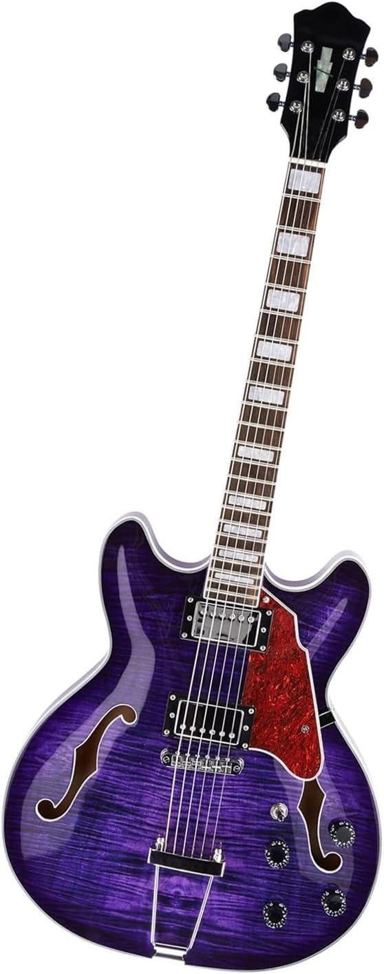 Beginner Jazz Electric Guitar With Hollowed Out Trapezoidal Tailboard Bridge And Fit Professional Electric Guitar(Purple)