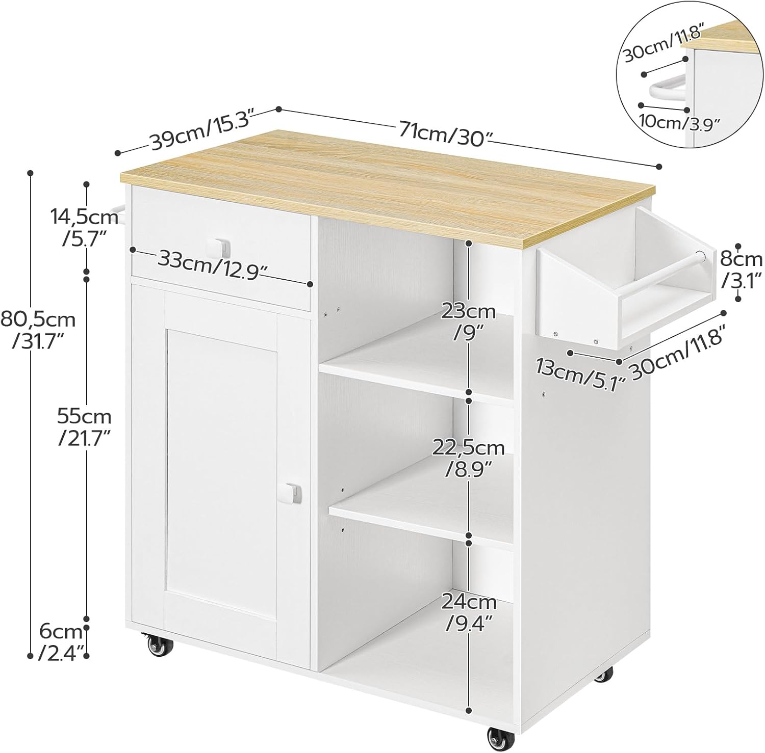 HOOBRO Kitchen Island with Power Outlet and Kitchen Island Bundle, Rolling Kitchen Cart on Wheels with Spice Rack and Drawer, for Home, Kitchen and Dining Room, WT82UZD01G1- WN12ZD01