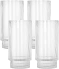 Serene Spaces Living Ribbed Pedestal Glass Votive Holder, Table Centerpiece, Home, Office, Wedding, Birthday, Holiday & Special Events Decor, 6.2' Diameter & 11.2' Tall, Pack of 4