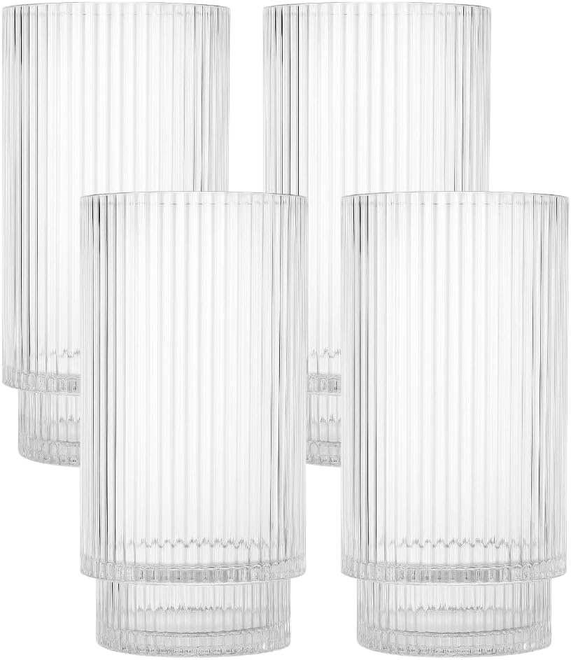 Serene Spaces Living Ribbed Pedestal Glass Votive Holder, Table Centerpiece, Home, Office, Wedding, Birthday, Holiday & Special Events Decor, 6.2' Diameter & 11.2' Tall, Pack of 4