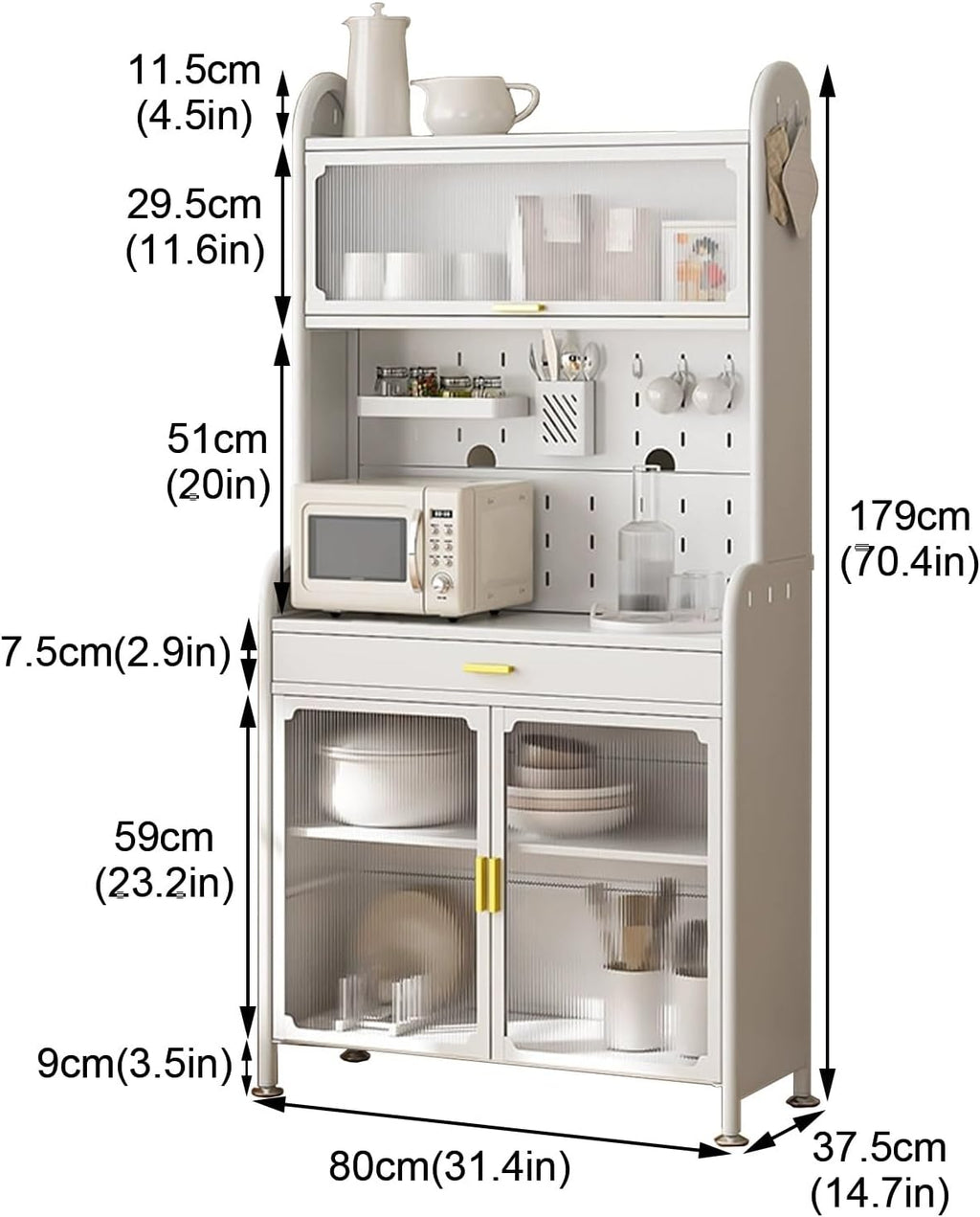 Large Bakers Rack with Drawer, Kitchen Microwave Oven Stand with Shelves, Expand Space, Easy Installation(80cm)