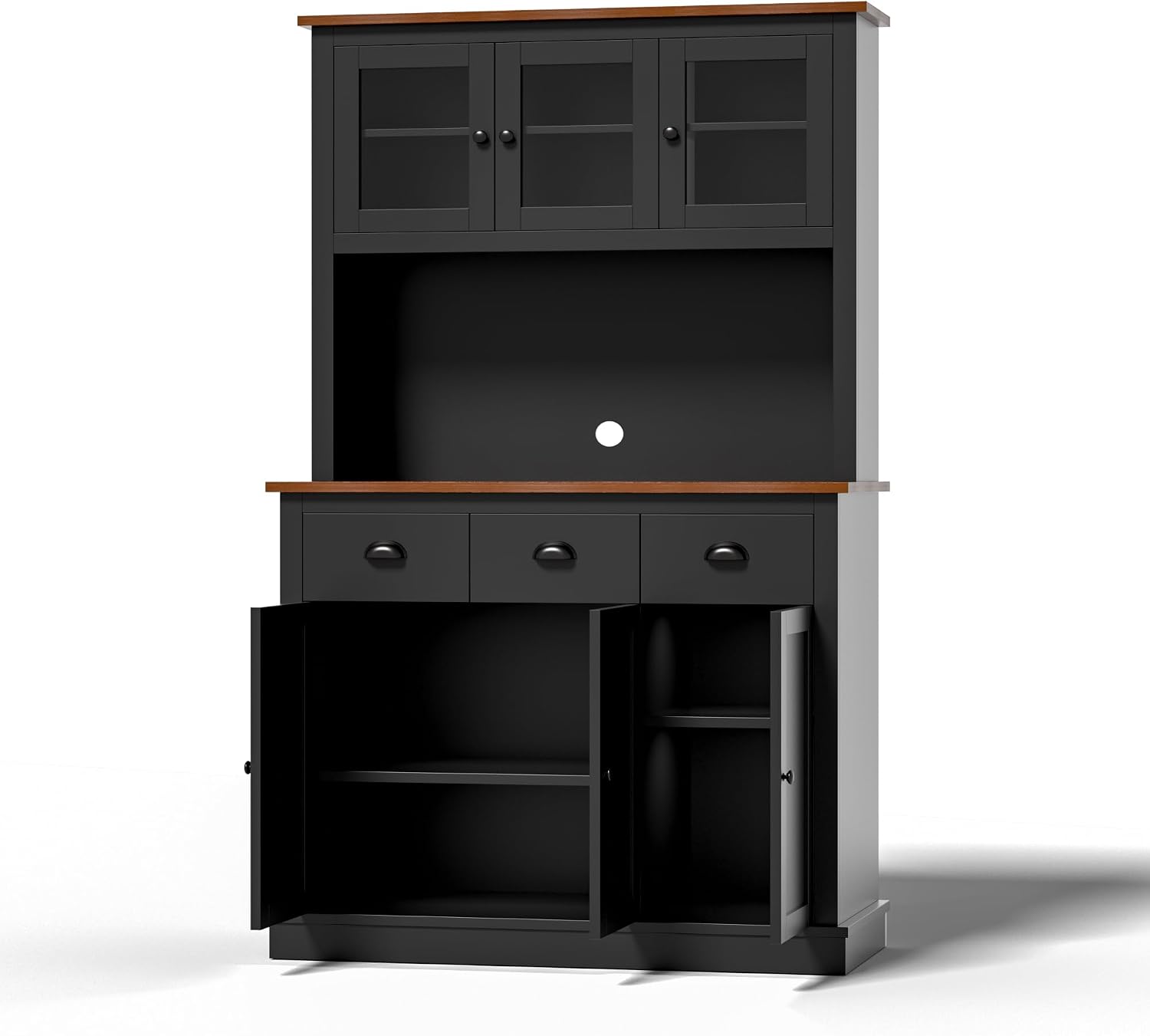 MU 71' Kitchen Pantry Cabinet with Charging Station, Tall Pantry Hutch with Drawers, Countertop & Microwave Shelf, Food Storage Cabinet for Dining Room & Coffee Bar, Black