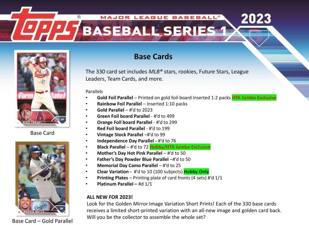 2023 Topps Series 1 Baseball Jumbo Box (10 Packs/46 Cards: 1 Auto, 2 Silver Packs)
