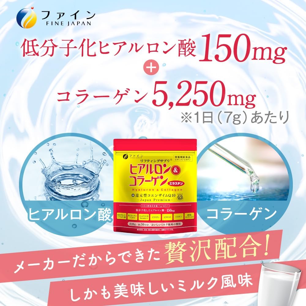 FINE Japan Collagen Peptides. Hyaluronic & Collagen + Ubiquinol. Marine Collagen Powder with Elastin. Non-GMO. Supports Skin, Hair, Joints and Bones. (210g/7.4oz x Approx. 28 Days Course) Set of 6
