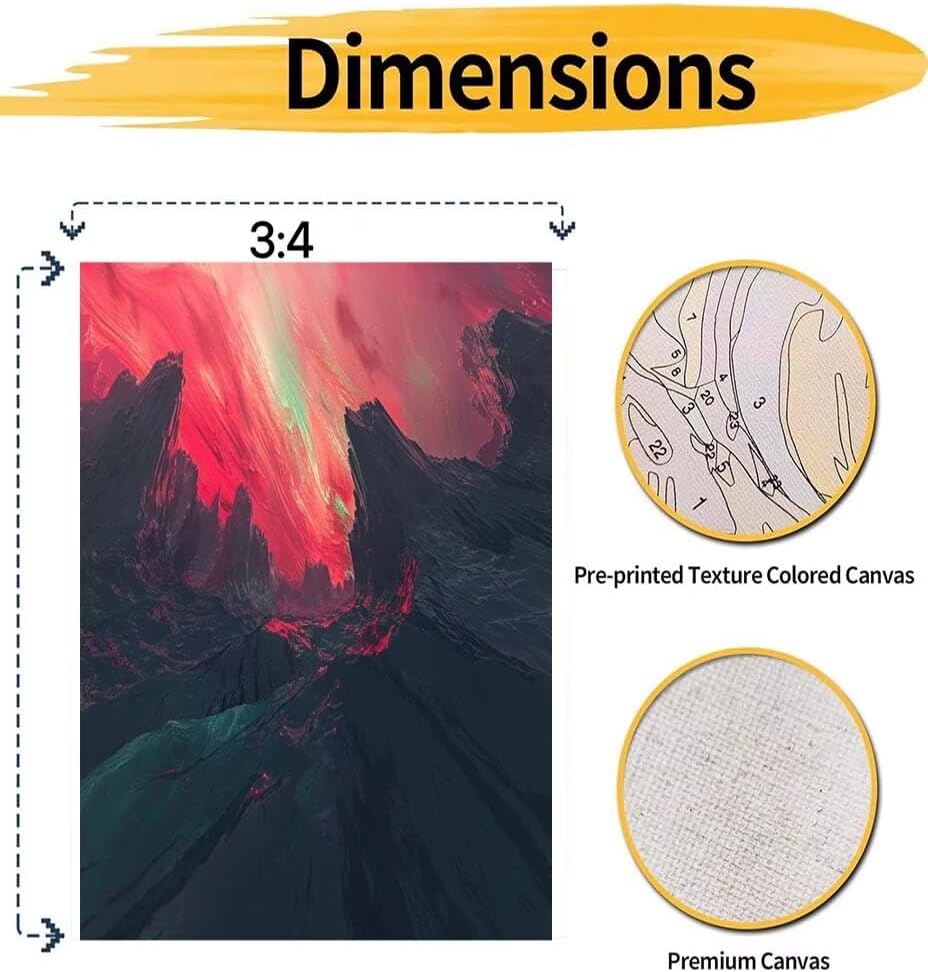 Paint by Numbers Kit for Beginner Mountain Art Kit Adult Paint by Number on Canvas Red DIY Acrylic Watercolor Oil Painting for Home Decor Gift 40x53 inch Model YEYUMEOZ5-W