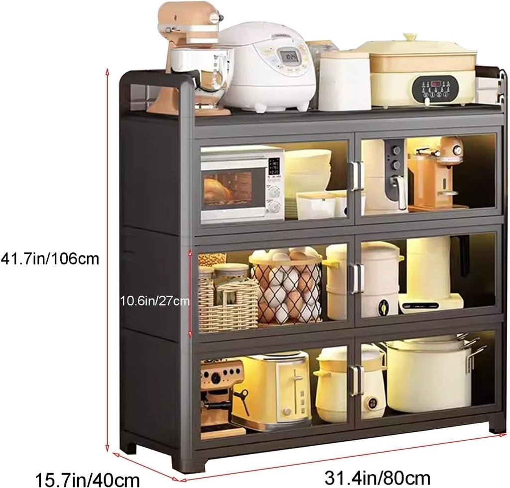Kitchen Storage Rack with Doors, Corner Bakers Racks, Kitchen Shelving Unit Double Door Magnetic Design, for Kitchen, Dining Room(Medium)