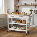 Kitchen Island 45' Rolling Kitchen Island Cart On Wheels with 2 Drawer and Towl Rack 3 Tiers Rolling Utility Cart with Solid Wood Top Serving Trolley for Dining Room White
