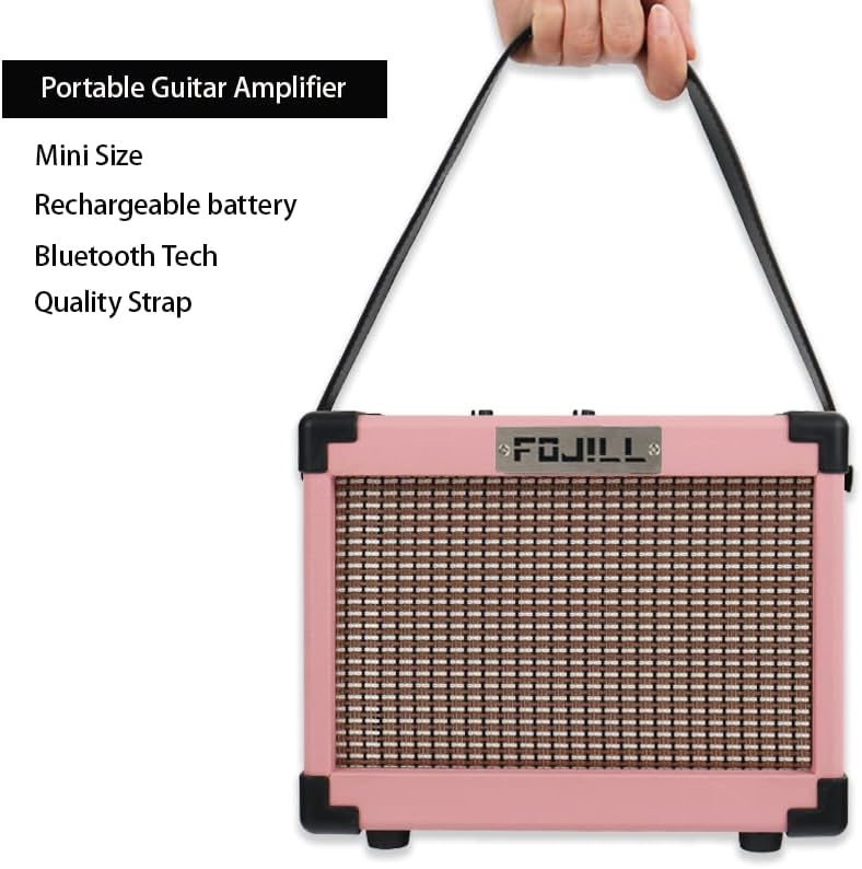 Fojill Heavy Metal Cool Shape Electric Guitar Kit Set Beginner Starter Combo Package Bundle Battery Power Bluetooth 10W Amplifier Amp Accessory Gig Bag,Picks, Cable,Strap,Extra Strings (FCGK-60, Pink)