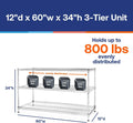 Shelving Inc. 12' d x 60' w Chrome Wire Shelving with 3 Tier Shelves, Weight Capacity 800lbs Per Shelf