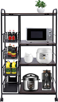 Kitchen Bakers Rack w/4 Push-Pull Drawers, 100lbs Bearing Microwave Oven Stand Cart, 27.9' L X 13.7' W X 45.2' H Kitchen Storage Shelf for Kitchen, Living Room, Bedroom