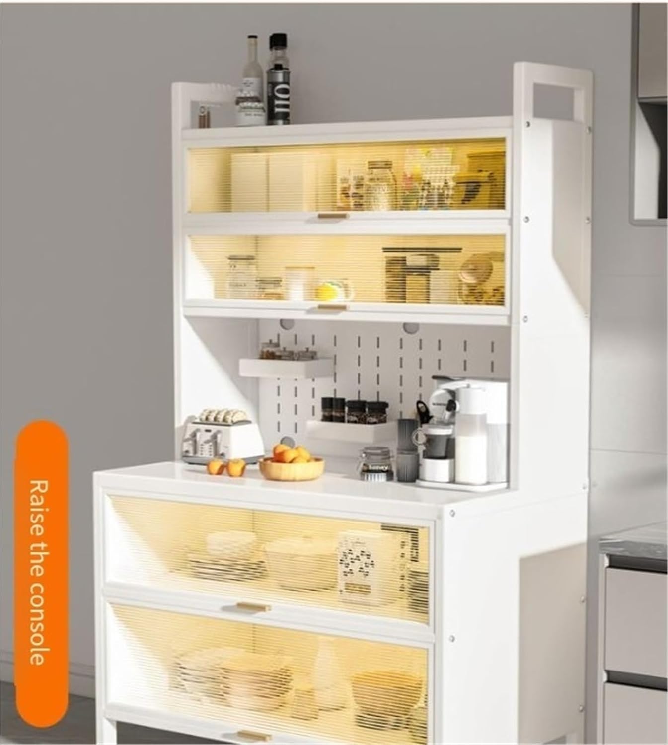 Kitchen Pantry Storage Cabinet Shelf Microwave 6-Tier Stand with Storage with Flip Door and Wheels Metal Sideboard Baker's Rack Coffee Pub for Spices Pots Pans ﻿(Black,100cm)