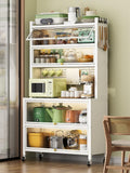 Baker's Rack with Kitchen Storage Drawer Cabinet - Flip Door and Drawer Microwave Stand Rack with Pegboard and Accessories, Metal Shelves for Garage Pantry Home Kitchen Spices (Color : White, Size :