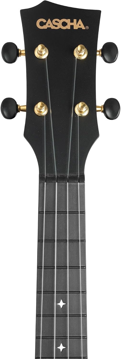 CASCHA Concert Ukulele Set Carbon Fibre I Carbon Ukulele Starter Kit with 3 Plectrums Bag I Ukulele Set Fluorcarbon Strings I Small Hawaii Guitar for Beginners Advanced I Black