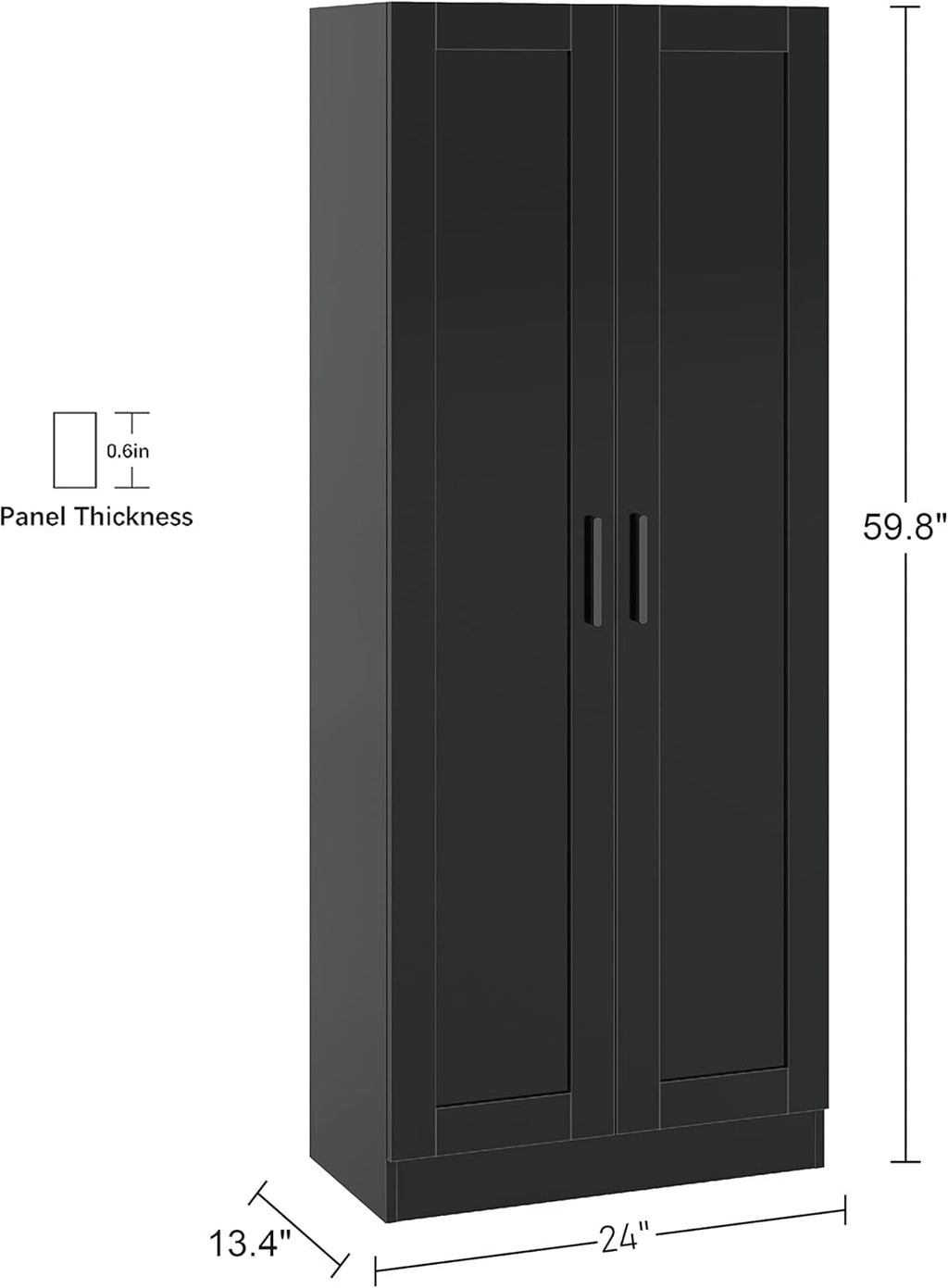 Panana Wooden Storage Cabinet, Narrow Pantry Cabinets Free Standing Tall Storage Cabinet with 2 Doors and Shelves (Black)