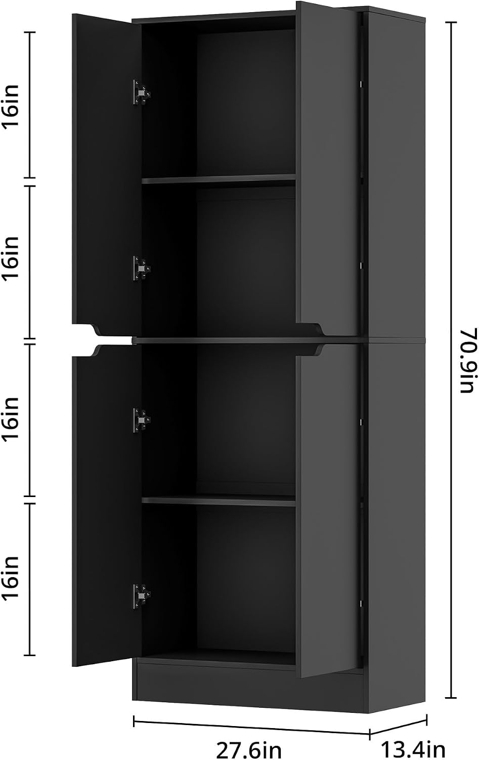 Housoul 71' Tall Freestanding Kitchen Pantry Cabinet, 4 Doors Freestanding Cupboard with Adjustable Shelves, Kitchen Hutch Cabinet for Kitchen, Dining Room, Black