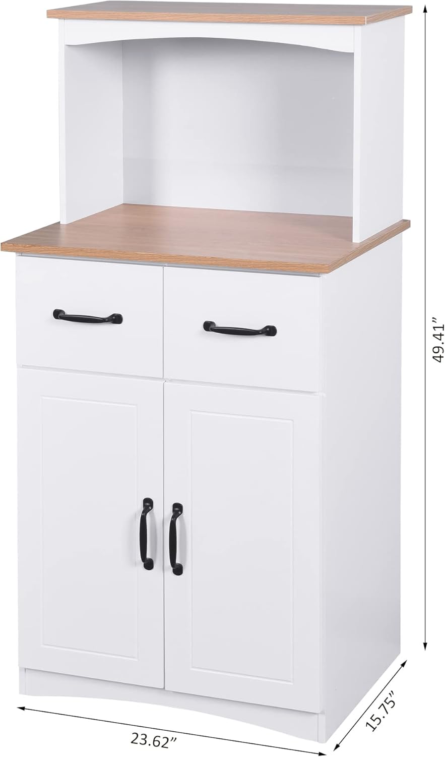 Kitchen Pantry Storage Cabinet Bar Cabinet Cupboard with Storage Drawers and Adjustable Shelf, Microwave Cabinet with Open Space for Kitchen Dining Room Living Room, White