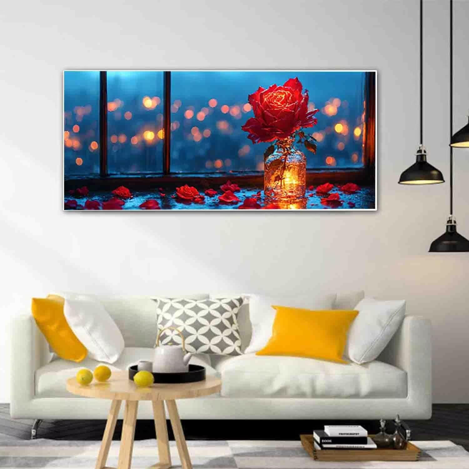 Red Rose Paint by Numbers Kit for Adults Frameless Flower Painting Kits for Adults Beginner DIY Acrylic Oil Paint pre Drawn Canvas with Brush Craft Picture for Home Wall Decor Gifts 100x200cm -72t5
