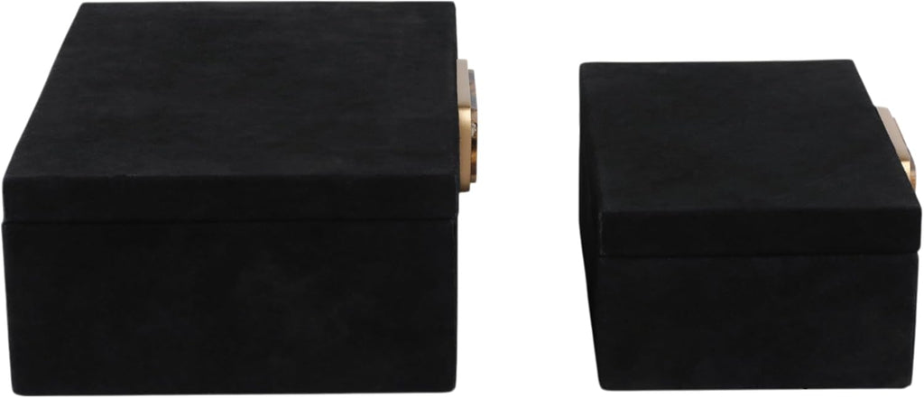 Decorative Boxes with Lid for Home Decor – Modern Storage and Home Organizer - Jewelry Boxes and Keepsake Boxes Perfect for Living Room, Bedroom, or Office Decor; Set of 2 – 5', 4' Black & Gold